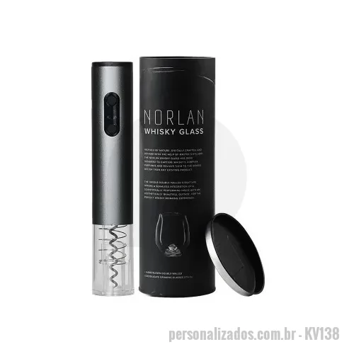 Abridor de garrafa elétrico personalizado - Abridor de garrafa elétrico Personalizado - KV138 - Kit em tubolata com rótulo personalizado, abridor de vinho elétrico. - 182345 - Abridor de garrafa elétrico