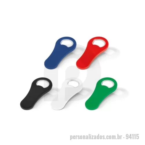 Abridor personalizado - Abridor de garrafas com ímã produzido em material resistente, compacto e funcional, ideal para uso doméstico, bares, eventos e ações promocionais. Possui design moderno com fixação magnética, permitindo fácil armazenamento em superfícies metálicas como geladeiras.  Excelente opção para brindes corporativos personalizados, campanhas promocionais, eventos, bares, cervejarias e ações de divulgação com alta circulação da marca no dia a dia.  Material: Plástico resistente com abridor metálico e ímã integrado.