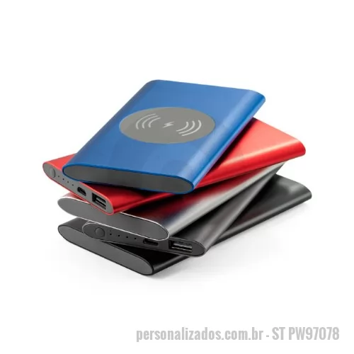 Acessório para celular personalizado - Carregador Portatil sem Fio Personalizado, Capacidade 4000 mAh, Cabos Incluso, Embalagem para presente Sim, Wireless Sim