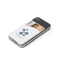 Porta cartões para celular em PVC com autocolante. 56 x 89 x 1 mm Adesivo porta cartão para celular, basta remover o selo traseiro e colar a parte adesivada no celular. Material de pvc com textura lisa, parte interna com textura áspera.