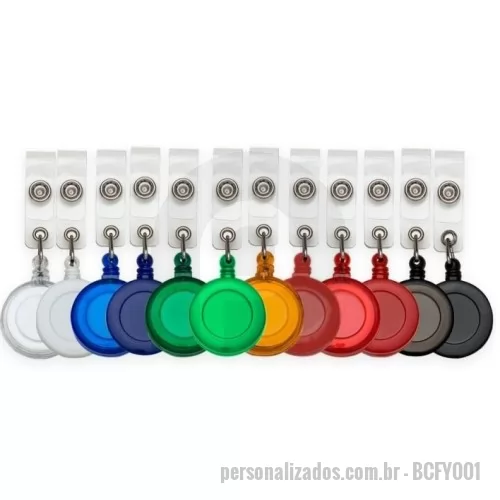 Acessório para crachá personalizado - Porta crachá retrátil plástico, cores leitosas e translúcidas. Roller clip possui sistema extensor em nylon que após puxar é recolhido automaticamente. Possui presilha metálica na parte traseira e alça plástica com botão