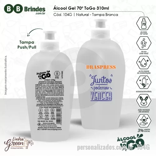 Álcool em gel personalizado - Álcool Gel 70 ToGo 310ml