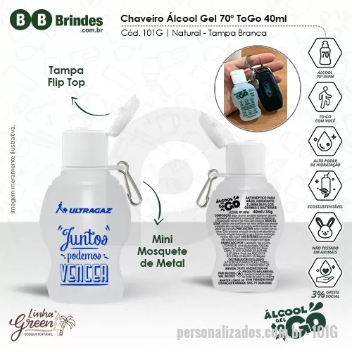 Álcool em gel personalizado - Chaveiro Álcool Gel 70 ToGo 40ml