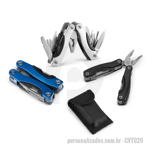 Alicate personalizado - Mini alicate multifunções dobrável em aço inox e alumínio com 9 funções Incluso 9 funções: alicate, lâmina de serra, 2 abridores, parafuso com a cabeça cruzada, faca, chave de fendas de cabeça plana (grande e pequena) e lima de unhas. 