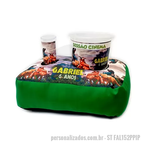 Almofada de colo para apoio personalizada - Almofada Porta Pipoca Personalizada, Balde e Copo Incluso sem personalização, Tamanho 40 X 28 X 12 cm