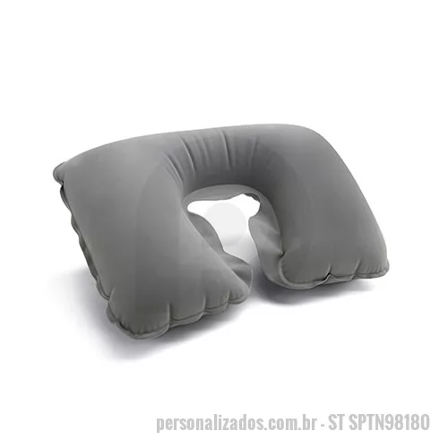 Almofada de pescoço personalizada - Almofada de Pescoço Inflavel Personalizada, Medidas Vazio: 425 x 275 mm, Material PVC CAMURÇA, Cores CINZA, Estojo INCLUSO