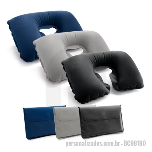 Almofada personalizada - Almofada de pescoço inflável em PVC aveludado. Fornecida em bolsa. Vazio: 425 x 275 mm | Bolsa: 175 x 115 mm