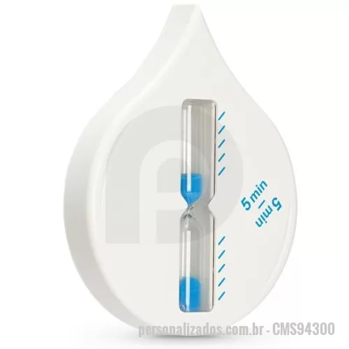 Ampulheta personalizada - Ampulheta de banho em ABS com ventosa que permite a rotação do produto quando colocado na parede. Incluso temporizador de 5 minutos. 100 x 128 x 35 mm