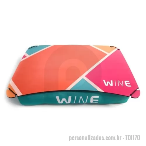 Apoio para notebook personalizado - Confeccionada em tecido elanca 100% polyester com bandeja em mdf, enchimento de fibra siliconada