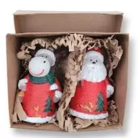 Conjunto com 2 vela de natal, Papi Noel e Rena, na caixa kraft envolta com rami e tag