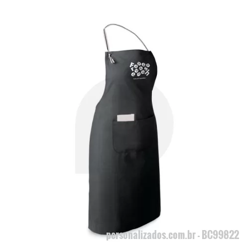 Avental personalizado - Avental em algodão e poliéster (180 g/m²) com fitas de ajuste e com 2 bolsos frontais. 650 x 900 mm | Bolso int.: 80 x 140 mm | Bolso ext.: 250 x 160 mm