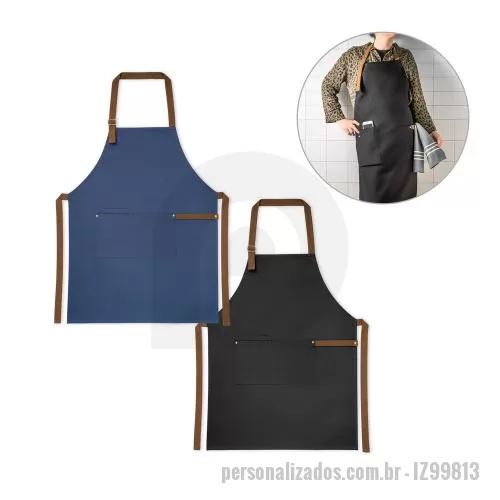 Avental personalizado - Avental 100% algodão canvas (300 g/m²) com detalhes em metal. Com 3 bolsos multifuncionais e uma tira lateral (para suporte de um pano de cozinha). Tira do pescoço facilmente ajustável. 680 x 900 mm