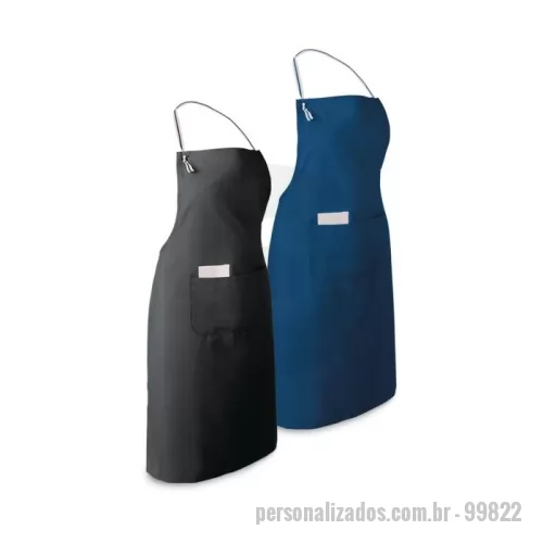 Avental personalizado - Avental em algodão e poliéster (180 g/m²) com fitas de ajuste e 2 bolsos frontais. 650 x 900 mm | Bolso int.: 80 x 140 mm | Bolso ext.: 250 x 160 mm