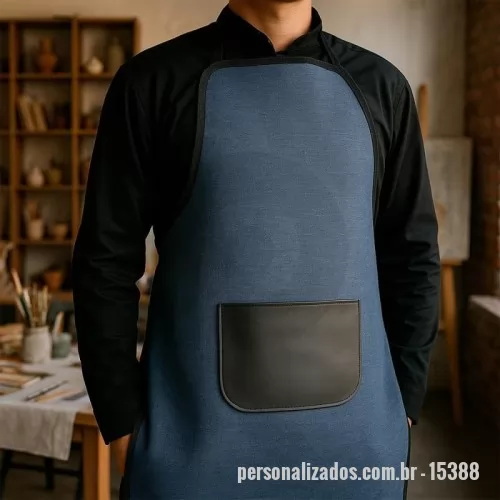 Avental personalizado - Avental resistente à água confeccionado em poliéster mesclado com PVC. Possui bolso com revestimento interno em bidim e alças para pescoço e cintura ajustáveis.