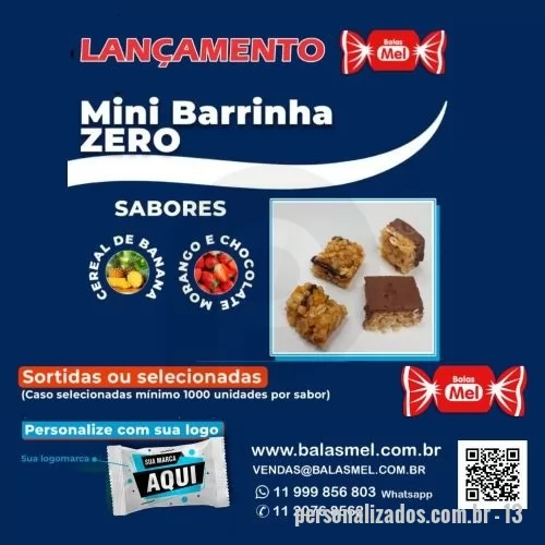 Bala personalizada - Barra de Cereais zero sabores Banana e Chocolate com Morango