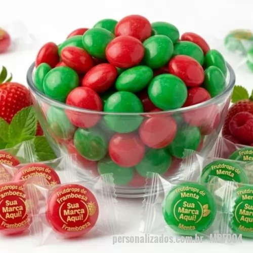 Bala personalizada - Balas Personalizadas Frut Drops Frutas Vermelhas ou Menta são uma ótima opção de brinde promocional e uma ferramenta perfeita para fidelizar o seu cliente. 