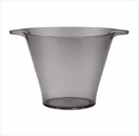 Balde de gelo com capacidade de 5 litros produzido em poliestireno resistente, com estrutura leve e durável, dimensões aproximadas de 22,3 cm de diâmetro superior, 20,3 cm de altura e 15,7 cm de diâmetro na base, contando com alças laterais integrada