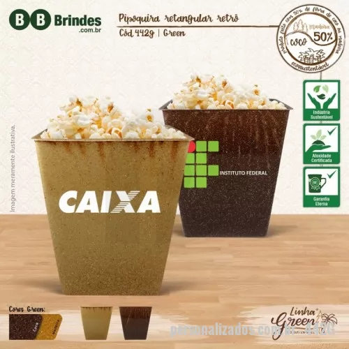 Balde de pipoca personalizado - Matéria prima Eco Sustentável com design retro. Sugerido para todos os tipos de público, com foco em cinemas, supermercados e indústria de alimentos.