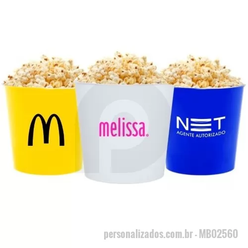 Balde de pipoca personalizado - Balde de pipoca fabricado em polipropileno P.P. Produto em plástico não descartável, atóxico e inodoro. BPA free e capacidade para 1,5L.