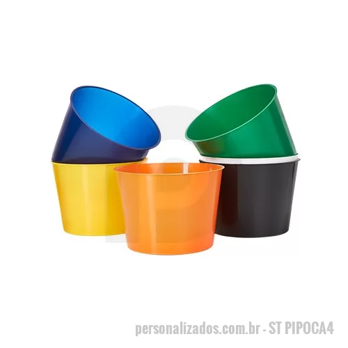 Balde de pipoca personalizado - Baldinho de Pipoca para Personalizar, Material Polipropileno, Medidas 16,5cm de altura x 21,5cm de diâmetro x 15cm de base, Cores Amarelo, Azul, Branco, Laranja, Preto, Verde e Vermelho