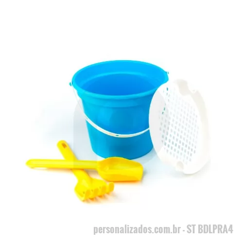 Baldinho de praia personalizado - Balde de praia infantil personalizado para brindes. Colorido e divertido a diversão da criança está garantida. Com baixo custo esse conjunto é composto por balde, estrelinha, peneira e rastelo.