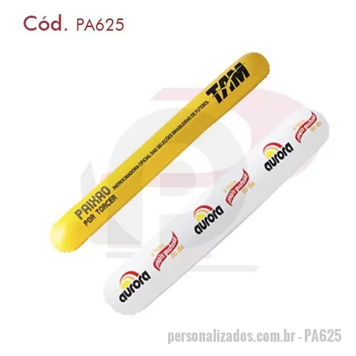 Bate bate personalizado - Bate-Bate Inflável Modelo Reto em PVC pneumático 0.20 cristal ou em cores básicas, válvula de PVC siliconada para enchimento, acabamento em solda eletrônica, logotipo estampado em uma das faces e medindo: 50,0 cm. com. X 10,0 cm. lar. sem ar. Preço para peça única! Não é o par.