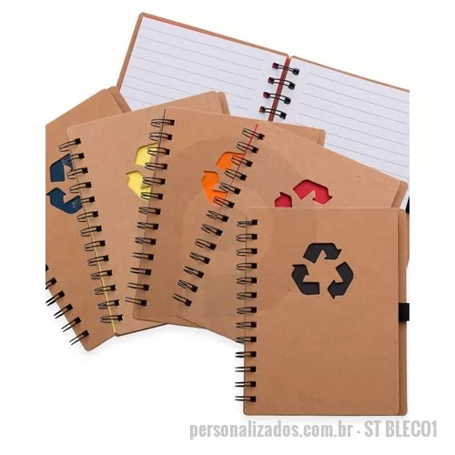 Bloco Anotações personalizado - Bloco promocional ecológico personalizado. Possui aproximadamente 80 folhas e caneta reciclável. Feito em material ecológico esse brinde possui ótimo custo além de boa área para imprimir a logomarca de empresas em Silkscreen