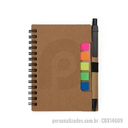 Bloco Anotações personalizado - Bloco Anotações Personalizado - CBX14609 - Bloco de Anotações Ecológico com Autoadesivos e Caneta  Compacto e funcional, este bloco de anotações ecológico é ideal para o dia a dia. Possui cinco blocos autoadesivos com cerca de 25 folhas cada e um bloco pautado com aproximadamente 70 folhas. Acompanha caneta esferográfica de papelão com detalhes em plástico, carga azul e acionamento por clique. O suporte em nylon mantém a caneta sempre à mão, tornando este conjunto uma excelente escolha sustentável para anotações rápidas ou uso profissional.  Especificações:  Altura: 13 cm  Largura: 9 cm  Espessura: 0,5 cm  Área para gravação: 13 cm x 7,4 cm  Peso aproximado: 83 g - 175966 - Bloco Anotações