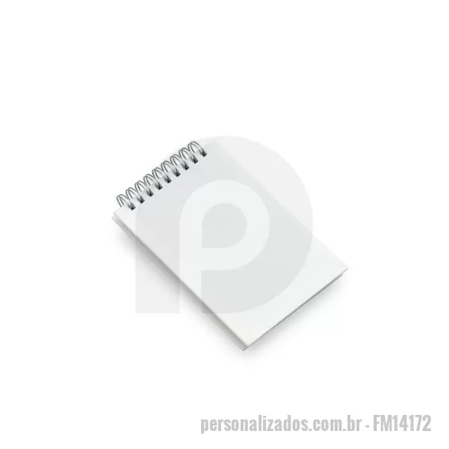 Bloco Anotações personalizado - Descrição: Bloco de anotações com capa pet sublimática e trilho de ferro. Possui aproximadamente 100 folhas brancas sem pauta. Informações do fornecedor para sublimação: temperatura 200ºC, tempo 25/30 segundos.   OBS.: PEDIDOS APENAS MÚLTIPLOS DE 10 PEÇAS!  Altura :  15 cm  Largura :  9,4 cm  Medidas aproximadas para gravação (CxL):  13,3 cm x 9,3 cm  Peso aproximado (g):  92