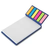 Bloco de anotações com capa dura, sticky notes com 25 folhas em 06 cores, miolo 80 folhas sem pauta na cor branca.