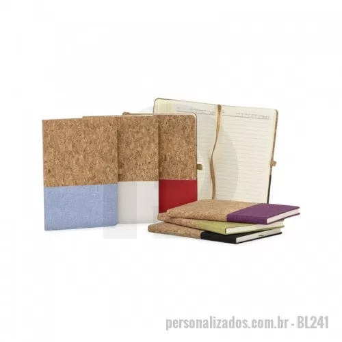 Bloco ecológico personalizado - Bloco de anotações personalizado produzido cortiça com detalhe em linho, possui capa dura, marcador de página com fita de cetim, suporte para caneta, folhas pautadas,.