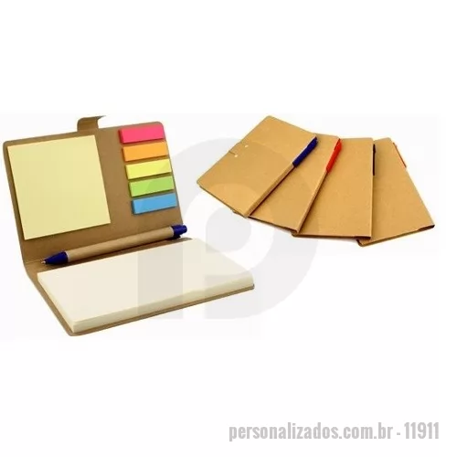 Bloco ecológico personalizado - Bloco com post it coloridos e caneta ecológica
