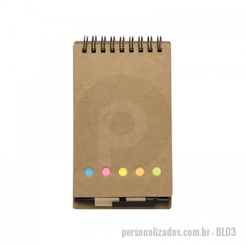 Bloco ecológico personalizado - Bloco de anotação de material reciclado com post-its coloridos e caneta (70 folhas)