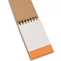 Caderno capa dura. Cartão. Com 70 folhas pautadas de papel reciclado e 1 conjunto de blocos adesivados com 60 folhas. 70 x 125 mm