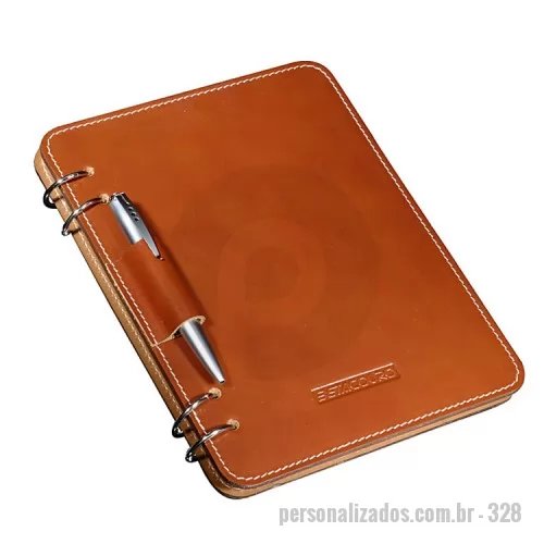 Bloco personalizado - Bloco de mesa com argolas laterais e porta caneta.