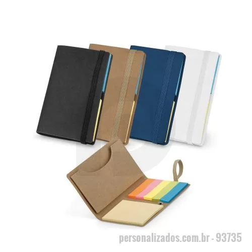 Bloco personalizado - Bloco Personalizado - 93735 - Porta cartões em kraft reciclado com elástico, acompanha 6 blocos adesivados com 22 folhas cada. 104 x 65 x 5 mm - 179330 - Bloco