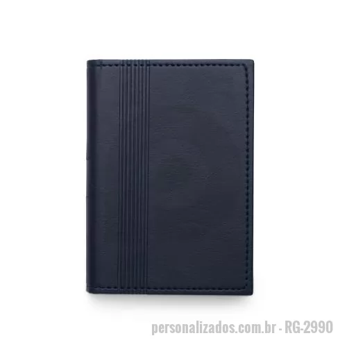 Bloco personalizado - Caderneta em couro sintético com porta caneta e compartimento para arquivar folhas. Possui aproximadamente 80 folhas marfim sem pauta.