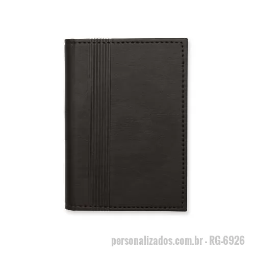 Bloco personalizado - Caderneta em couro sintético com porta caneta e compartimento para arquivar folhas. Possui aproximadamente 80 folhas marfim sem pauta.