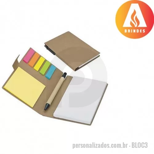 Bloco personalizado - Bloco Personalizado - BLOC3 - Bloco de anotações acompanha marcador, post it e caneta - 76362 - Bloco