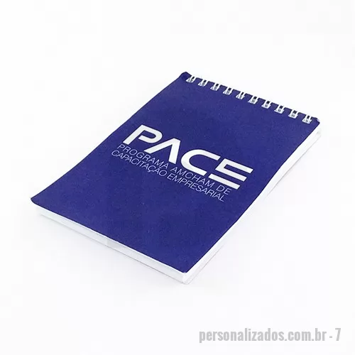 Bloco personalizado - Fabricação própria, blocos personalizados do seu jeito. Permite lâminas de publicidade. Bloco de capa flexível com arte em 4 cores, miolo com 96 folhas com ou sem personalizadas e acabamento em wire-o