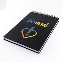 Fabricação própria, blocos personalizados do seu jeito. Permite lâminas de publicidade. Bloco de capa dura com arte em 4 cores, miolo com 96 folhas personalizadas e acabamento em wire-o