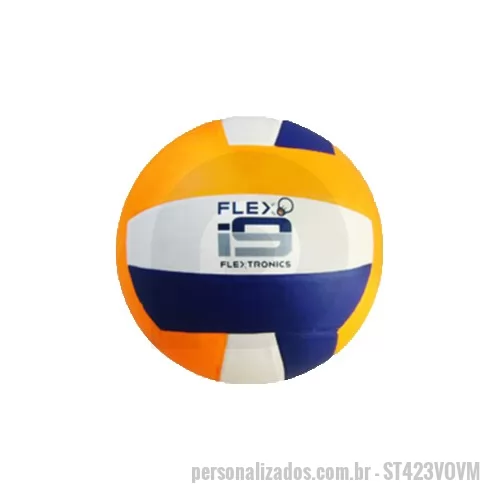 Bola de Volei personalizada - Bola de Voleibol Oficial 18 Gomos Peso e Medida Oficial produzida cobertura em vibox semi brilho matrizada- com peso variando entre 220 gr. a 240 gr.- com medida entre 65-0 cm a 67 cm de diâmetros conforme pressão contida- câmara de vinil- válvula removível- acabamento interno com fio de poliéster tramado colado com látex natural para maior resistência- 18 gomos iguais emparelhados 3 a 3 e independentes com aplicação de logo em silk em 2 gomos opostos centrais para artes em até 3 cores a traço e podendo variar as cores na montagem dos gomos sem custo- embalagem padrão em plástico cristal shurincado individual- embalagem múltipla em saco ráfia branco com 50 bolas cheias medindo 0-40 X 0-80 X 1-20 mts e pesando 12-50 kg. NCM = Nº 95.06.62.00.