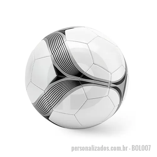 Bola personalizada - Bola de futebol brinde personalizado é confeccionada em PVC resistente, com design moderno em linhas prateadas e pretas. Perfeita para práticas esportivas e momentos de lazer, ela possui tamanho 5 e atende aos padrões de qualidade e segurança. Produto certificado conforme a portaria Inmetro nº302 de 12/Jul/2021, garantindo confiabilidade e desempenho.