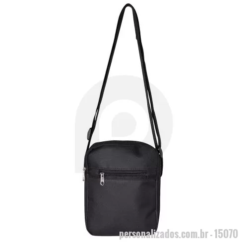 Bolsa carteiro personalizada - Bolsa de ombro em nylon com dois compartimentos, sendo o principal com bolso interno telado. Possui alça com opção de regulagem. 20,5 cm x 16,5 cm x 9 cm