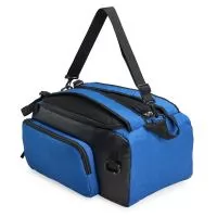 Bolsa esportiva resistente à água em poliéster com detalhes emborrachados, capacidade até 40 litros. Três compartimentos, bolso notebook 13.