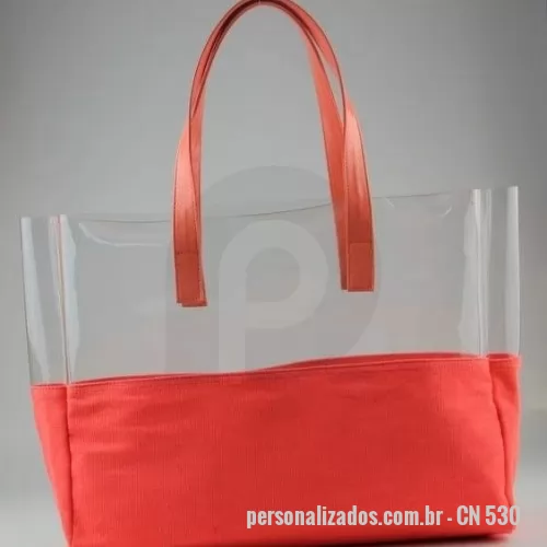 Bolsa de praia personalizada - bolsa de praia em pvc  cristal 030 na parte superior frente e verso e fundo em nylon  70 com alça dupla de ombro personalizada - medidas  33x40x14 