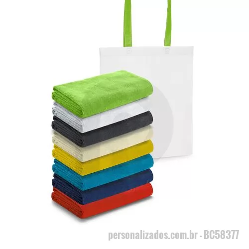 Bolsa de praia personalizada - Bolsa com Toalha de praia em microfibra (250 g/m²). Fornecida com sacola em non-woven (80 g/m²). 1500 x 750 mm | Sacola: 330 x 415 x 100 mm