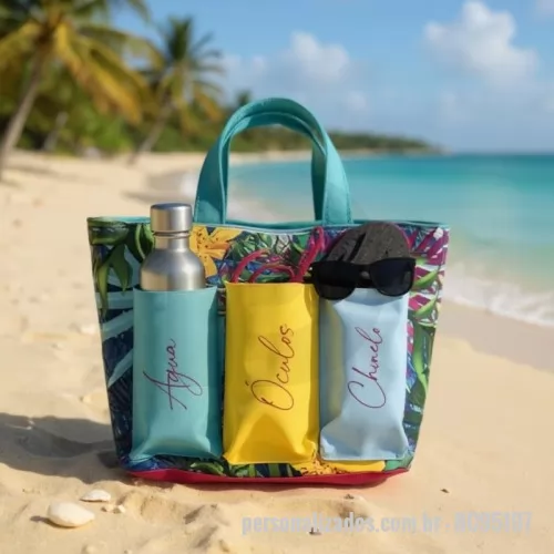Bolsa de praia personalizada - BOLSA DE PRAIA MEDIDA 40X30X9 CM, MATERIAL NYLON 330 DUBLADO COM NYLON 600, FORRO NYLON 70 RESINADO.ALÇA EM FITA CHIQUE