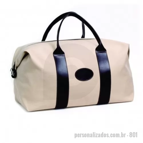 Bolsa de viagem personalizada - Bolsa de viagem em lona com detalhes em couro ou sintetico