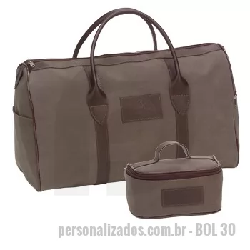 Bolsa de viagem personalizada - Bolsa de viagem em nobook, com detalhes em couro sintético com alça de mão.